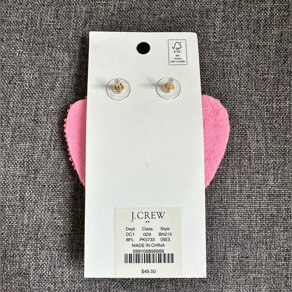 NWT J. Crew Pink Beaded Heart Earrings - Picture 3 of 3
